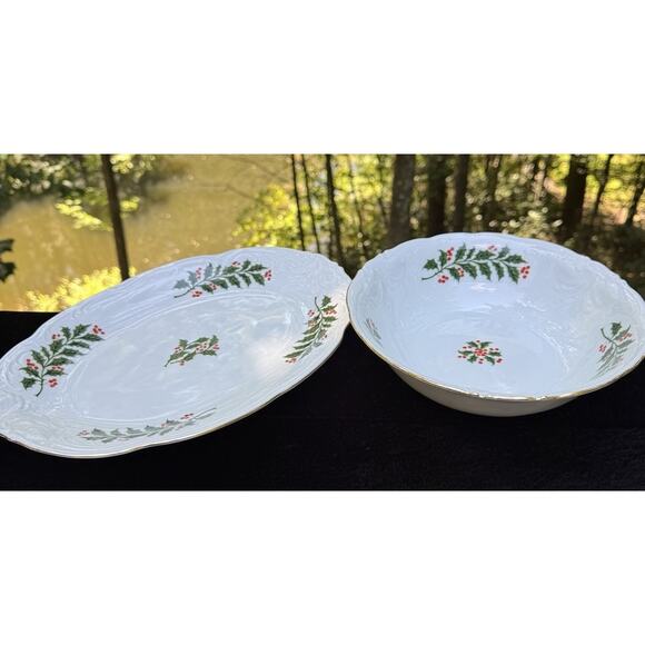 Vintage Royal Kent Christmas Holiday Holly Poland Serving Platter & Bowl Nice! - Picture 2 of 9